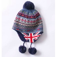 英倫風小童針織冷帽 (深藍色)